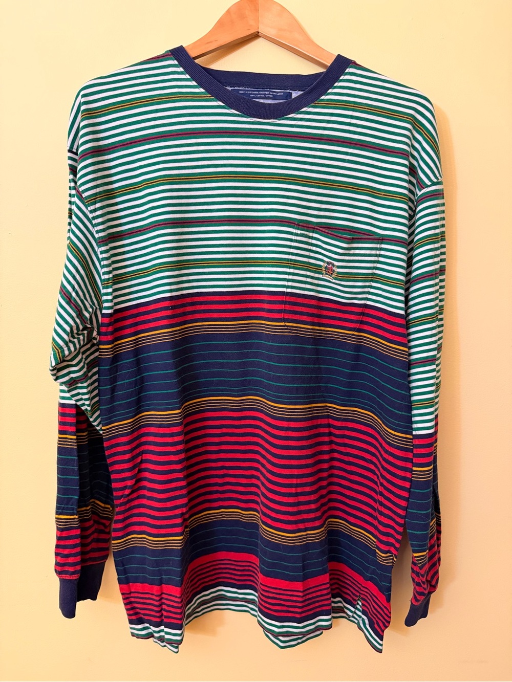 Vintage 90s Tommy Hilfiger Striped Crest Long Sleeve Shirt Men's M
